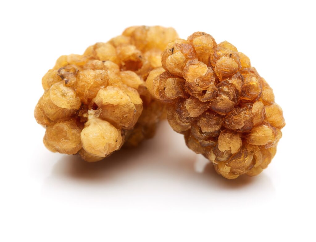 Dried organic mulberries, macro shot
